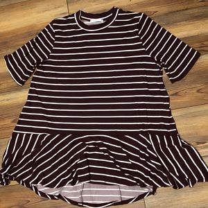 Maroon striped peplum top